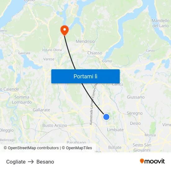 Cogliate to Besano map