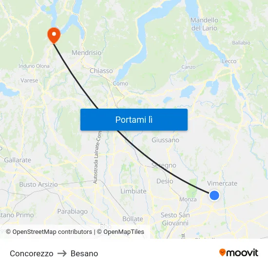 Concorezzo to Besano map