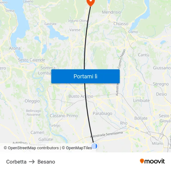 Corbetta to Besano map