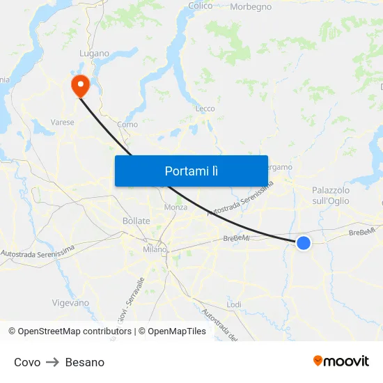 Covo to Besano map
