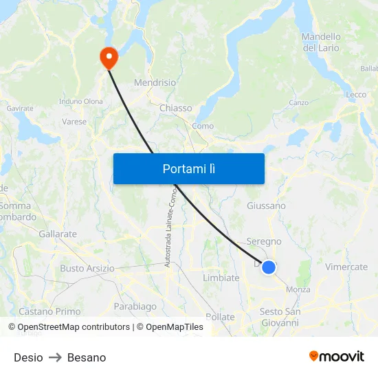 Desio to Besano map