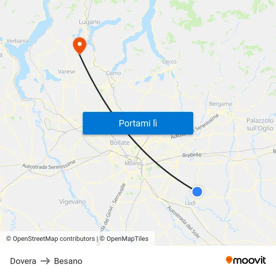 Dovera to Besano map