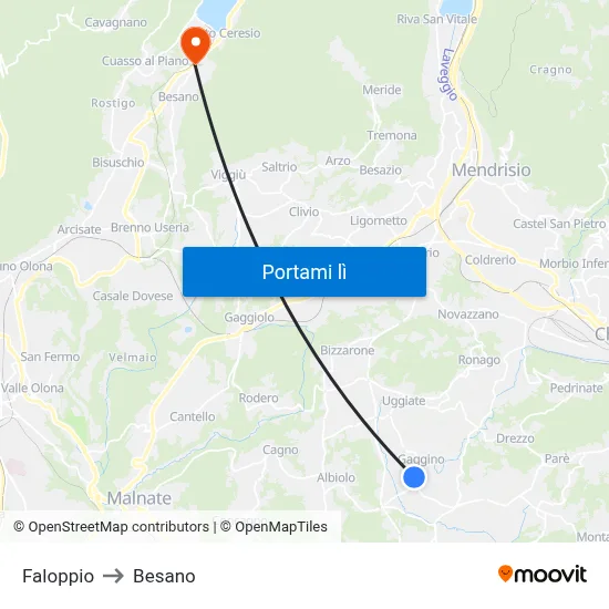Faloppio to Besano map