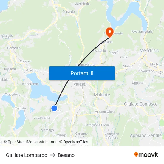 Galliate Lombardo to Besano map