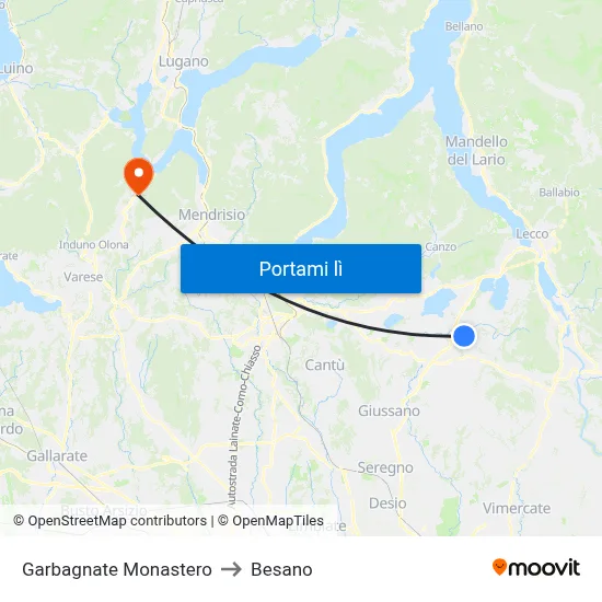 Garbagnate Monastero to Besano map