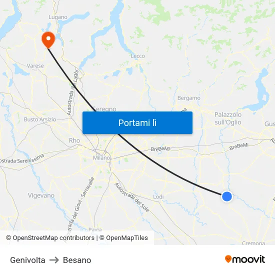 Genivolta to Besano map