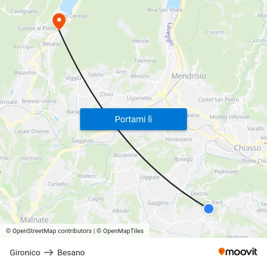 Gironico to Besano map