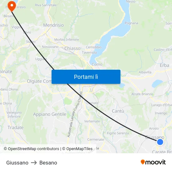 Giussano to Besano map