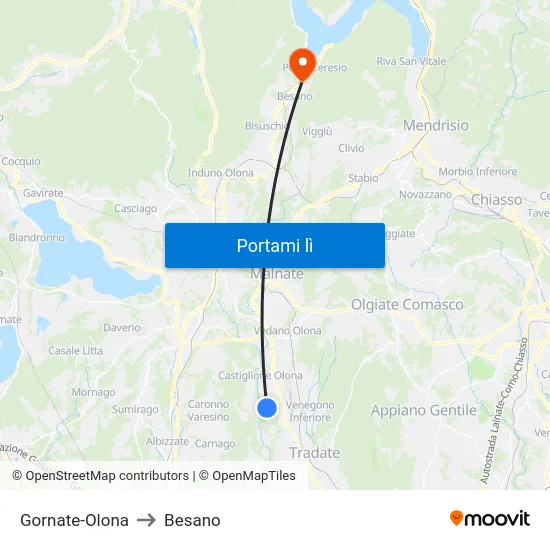 Gornate-Olona to Besano map