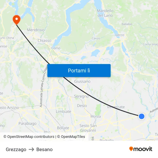Grezzago to Besano map