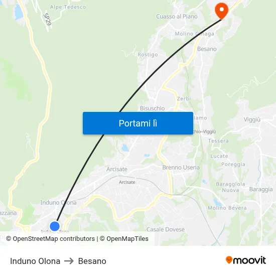 Induno Olona to Besano map