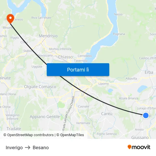 Inverigo to Besano map