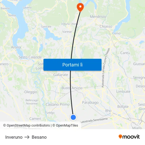 Inveruno to Besano map