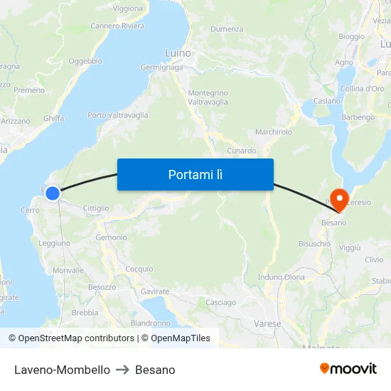 Laveno-Mombello to Besano map