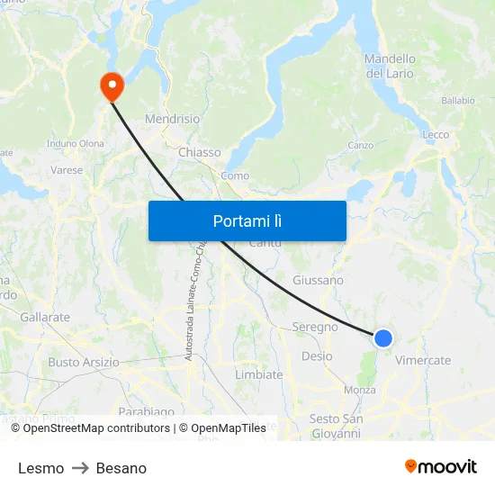 Lesmo to Besano map