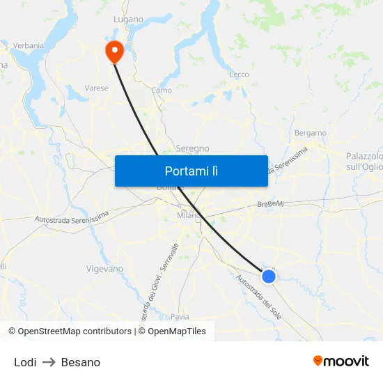 Lodi to Besano map