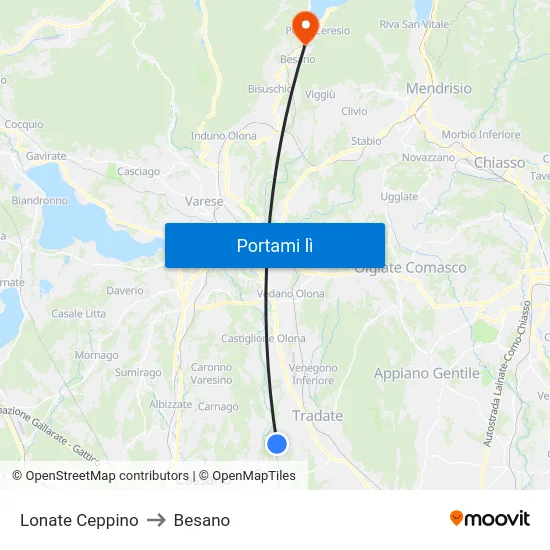 Lonate Ceppino to Besano map