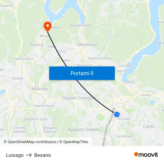 Luisago to Besano map