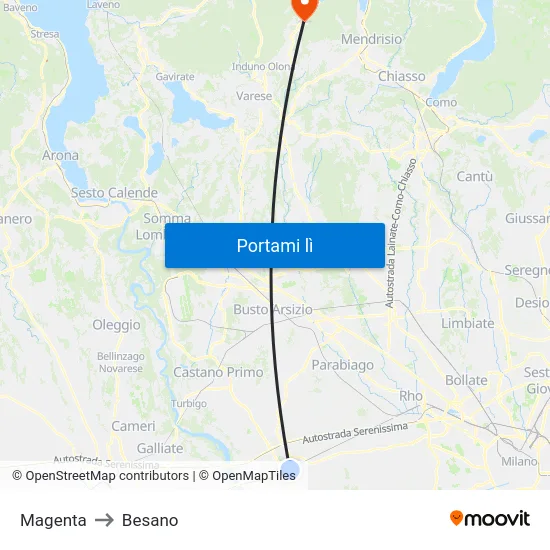 Magenta to Besano map
