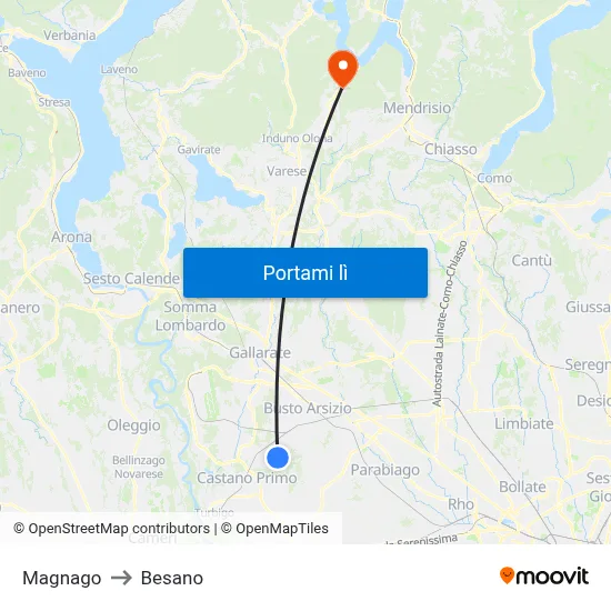 Magnago to Besano map