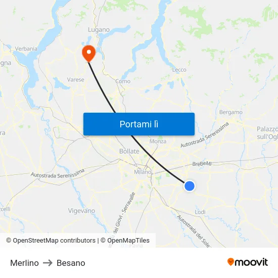 Merlino to Besano map