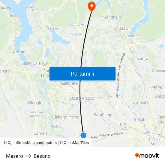 Mesero to Besano map