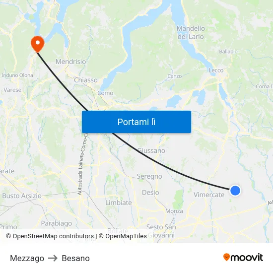 Mezzago to Besano map