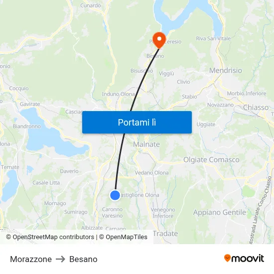 Morazzone to Besano map