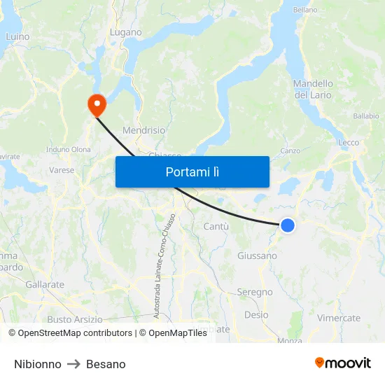 Nibionno to Besano map