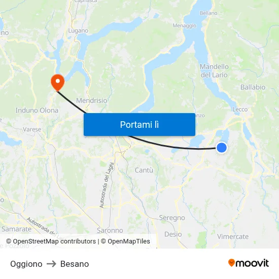Oggiono to Besano map