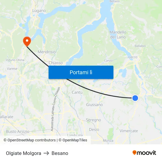 Olgiate Molgora to Besano map