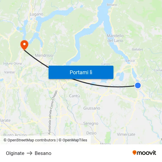 Olginate to Besano map
