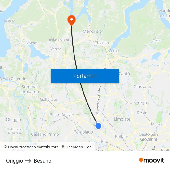 Origgio to Besano map