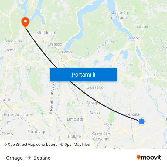 Ornago to Besano map