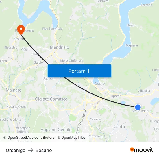 Orsenigo to Besano map