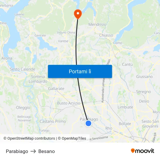 Parabiago to Besano map