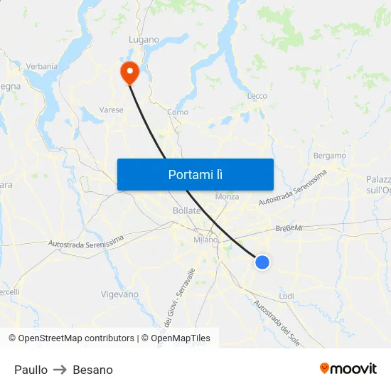 Paullo to Besano map