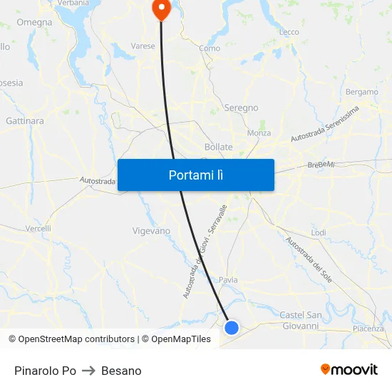 Pinarolo Po to Besano map