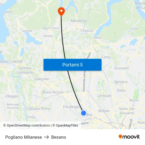 Pogliano Milanese to Besano map