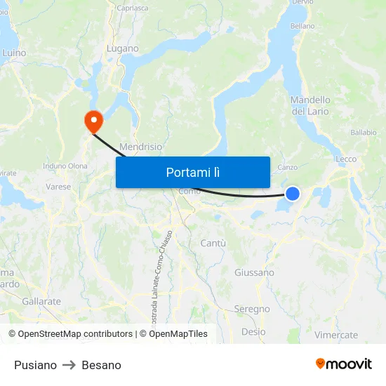 Pusiano to Besano map