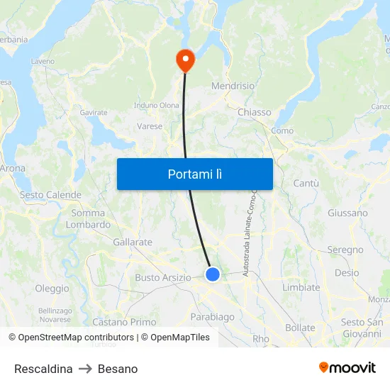 Rescaldina to Besano map