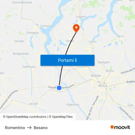 Romentino to Besano map