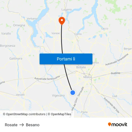 Rosate to Besano map