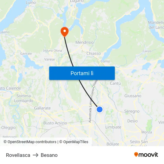 Rovellasca to Besano map