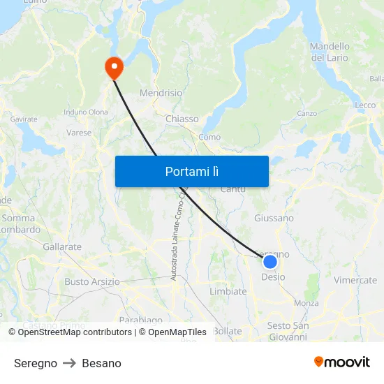 Seregno to Besano map