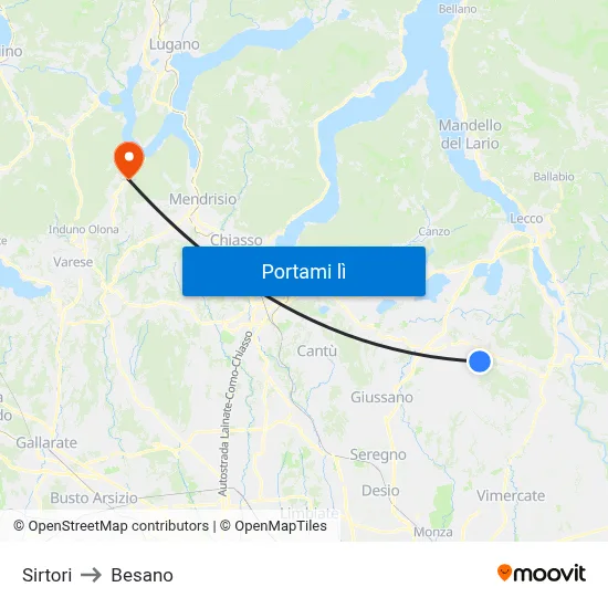 Sirtori to Besano map