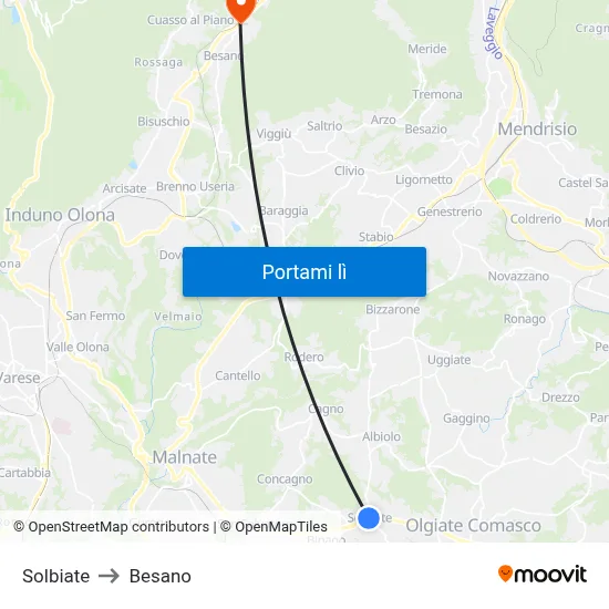 Solbiate to Besano map