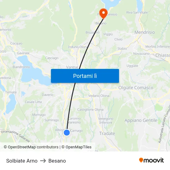 Solbiate Arno to Besano map