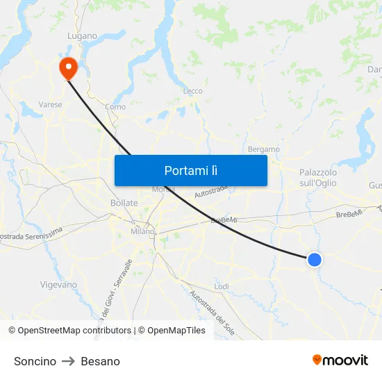 Soncino to Besano map