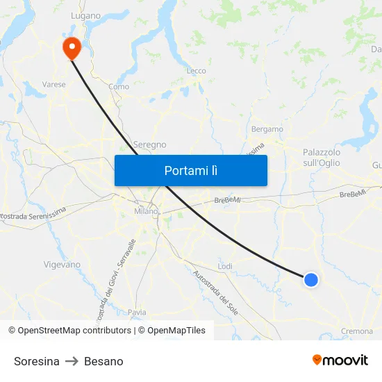 Soresina to Besano map